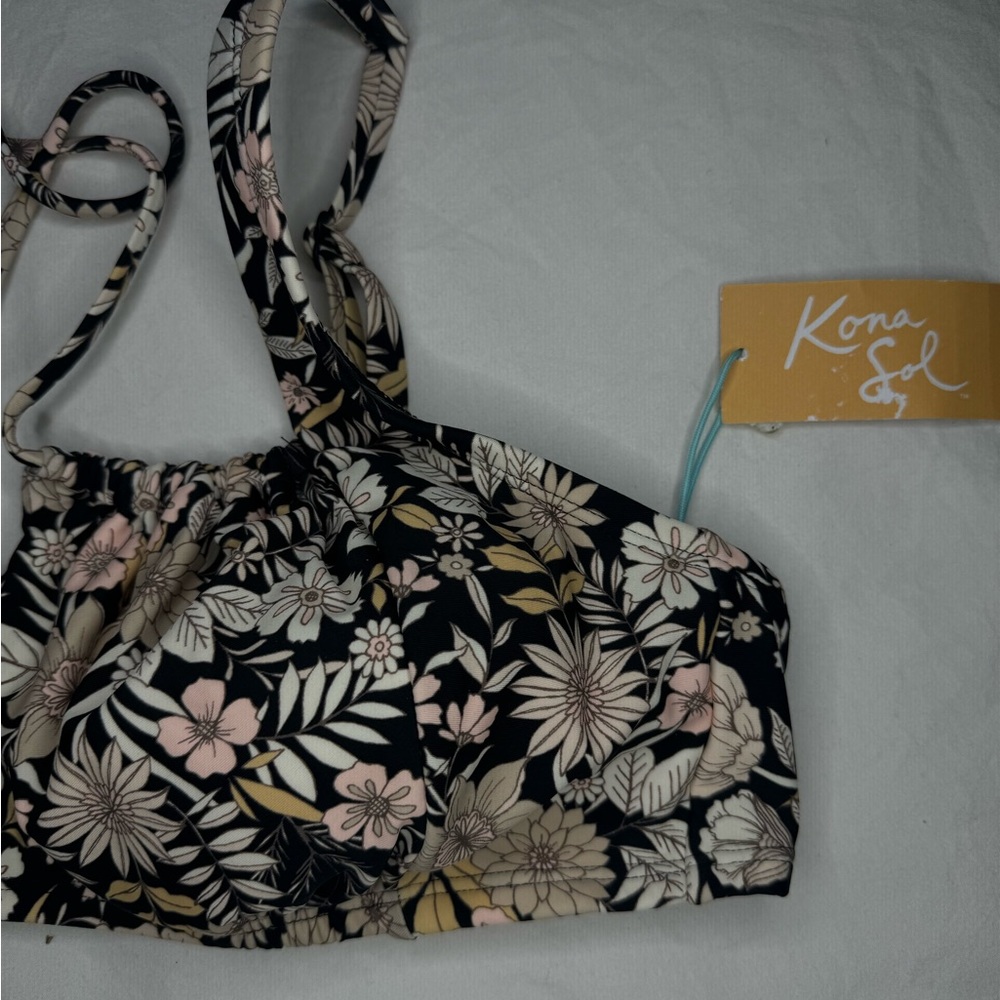 NWT KONA SOL Swim Bikini Top Women's Black with Pink Floral - Adjustable XL - Picture 4 of 8